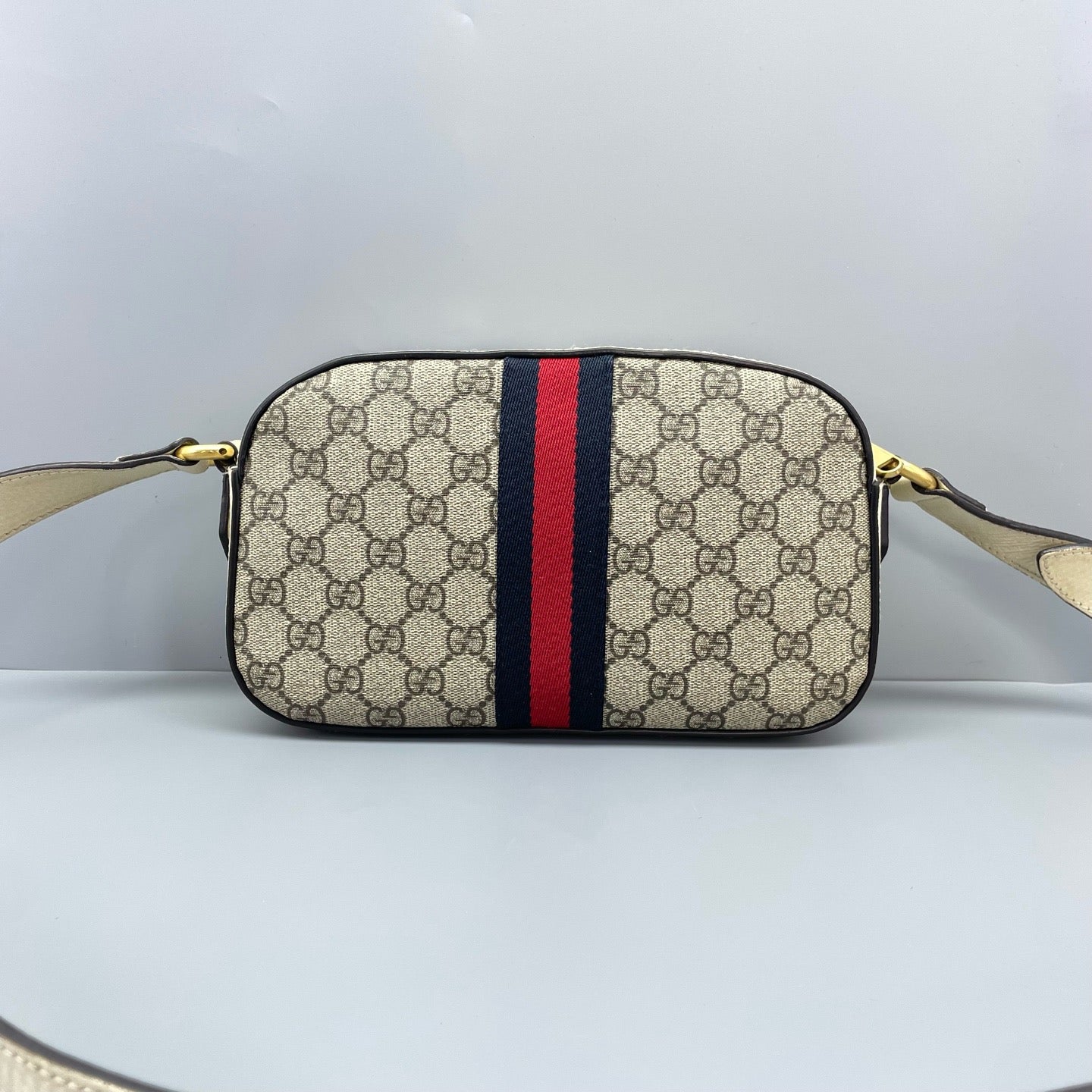 Gucci - Ophidia GG Camera Bag - GG Supreme coated canvas with leather trim - Beige with white trim - (medium)