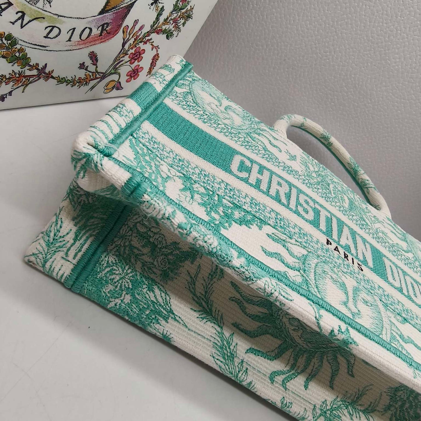 Dior - Dioriviera East West Book Tote - Embroidered canvas - Mint Green and Ecru - (Mini)