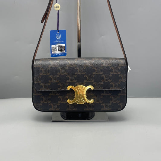 Celine - Triomphe Shoulder Bag - Coated canvas with leather trim and lining - Brown - (mini)