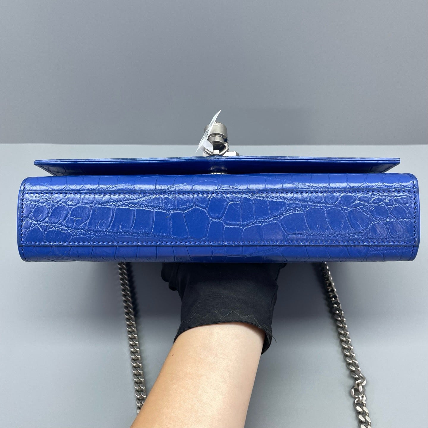 Saint Laurent - Kate Medium Chain Bag with Tassel - Calfskin leather with crocodile embossing - Blue - (medium)