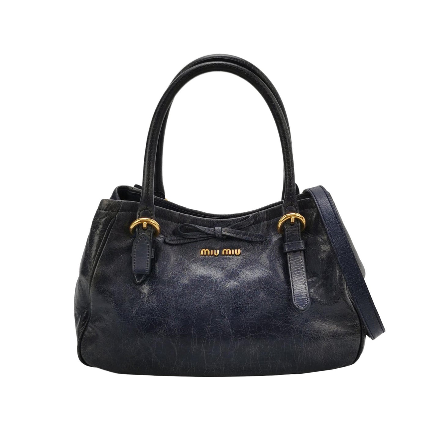 Miu Miu - Vitello Lux Bow Satchel - Cowhide leather - Navy - (Medium)