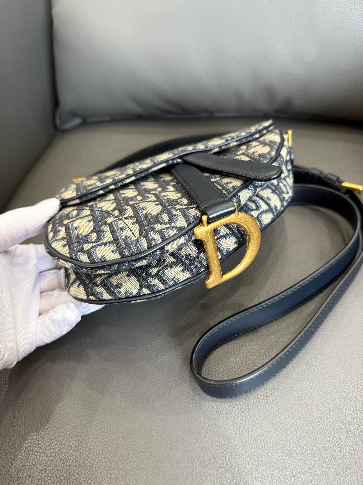 Dior - Saddle Bag - Dior Oblique jacquard canvas with calfskin leather trim - Blue - (mini)