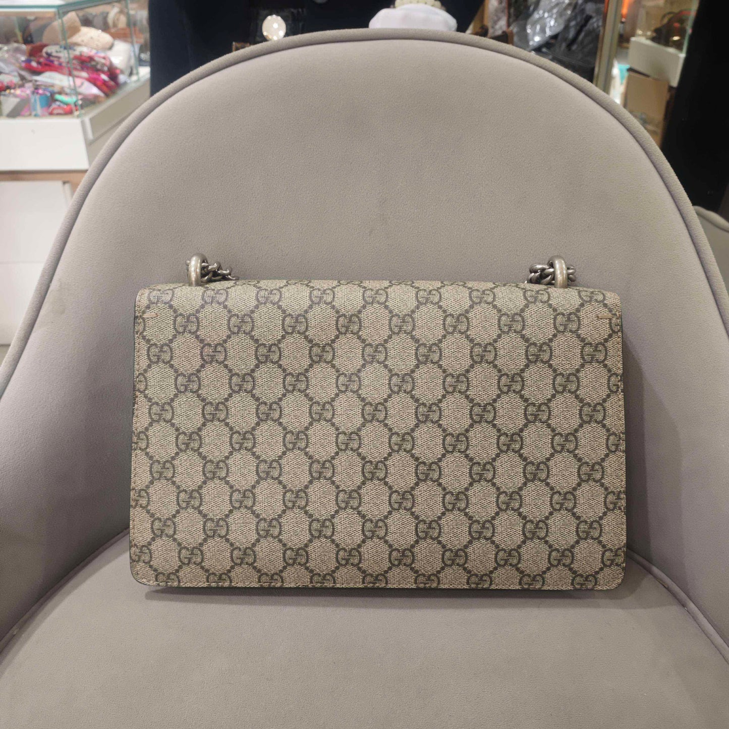 Gucci - Dionysus Medium Shoulder Bag - GG Supreme coated canvas with suede and leather trim - Beige GG Supreme canvas with camel suede and brown leather trim - (medium)