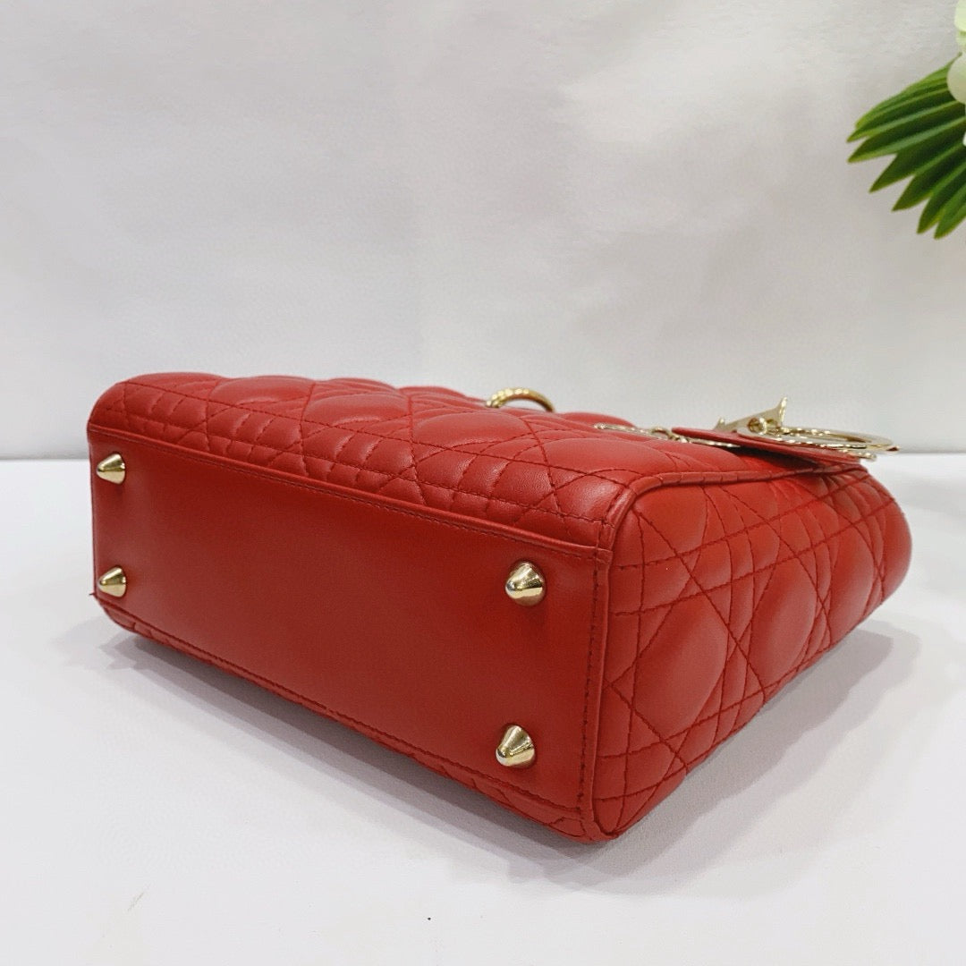 Dior - Lady Dior Mini with Badge Strap - Lambskin leather - Red - (mini)