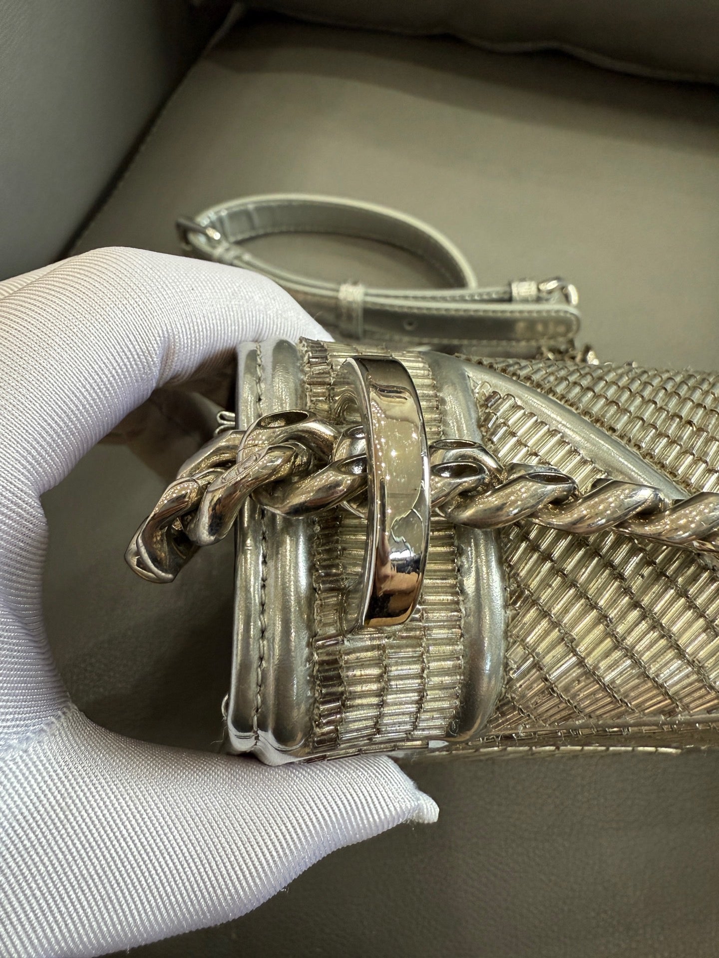 Dior - Diorama Silver Beaded Limited Edition Shield Bag - Metallic leather and micro-beads - Silver - (mini)