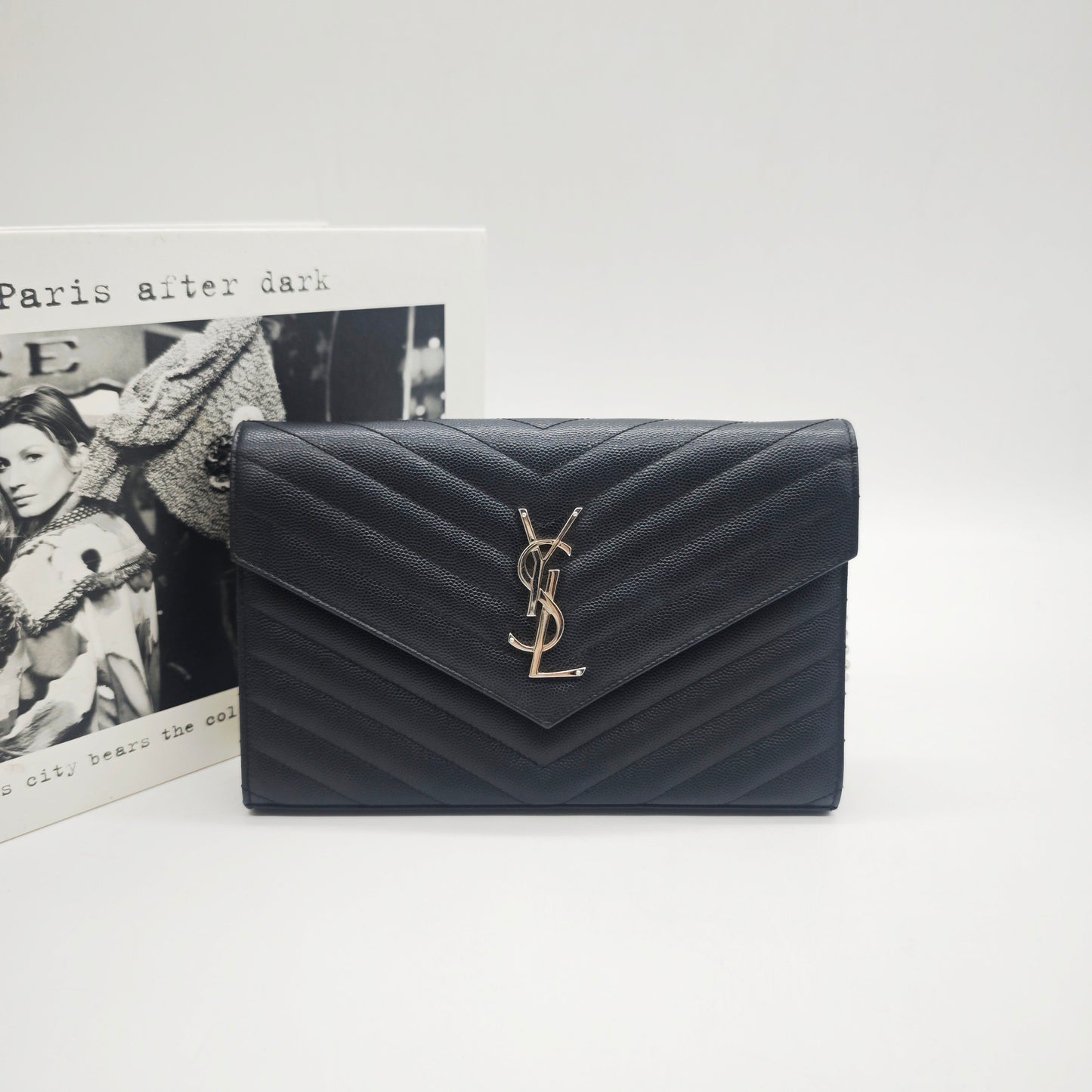 Saint Laurent - Envelope Chain Wallet - Grained leather - Black - (Mini)