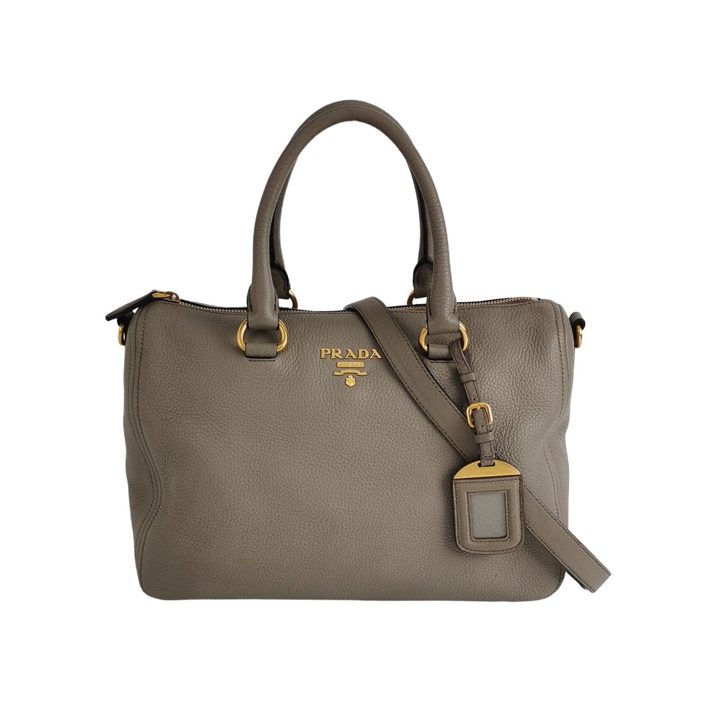 Prada - Vitello Daino Top Handle Bag - Pebbled cowhide leather - Grey - (Large)