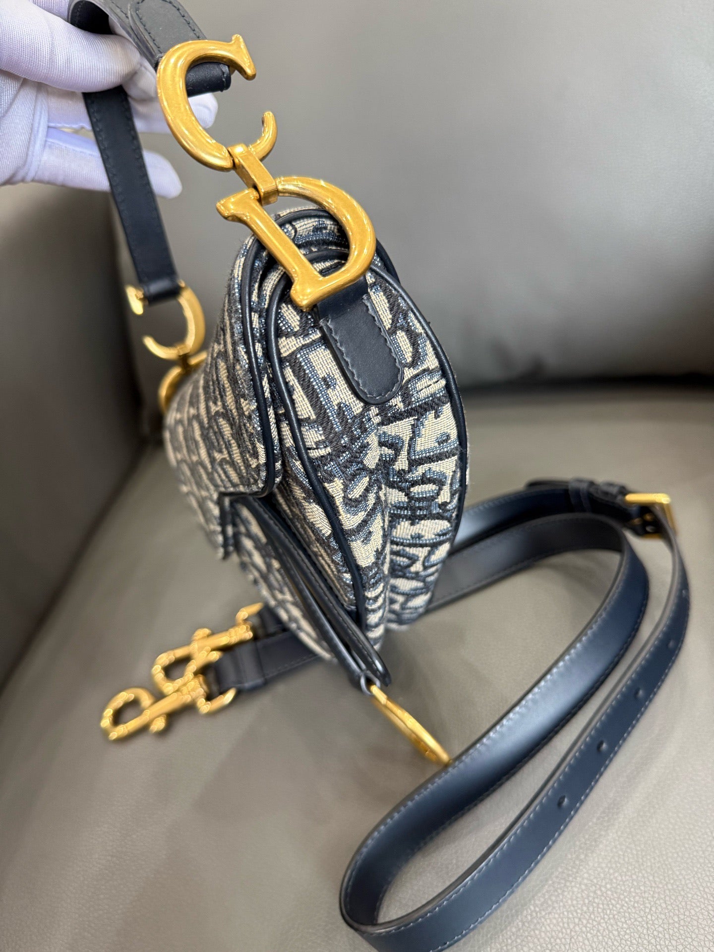 Dior - Saddle Bag - Dior Oblique jacquard canvas with calfskin leather trim - Blue - (mini)