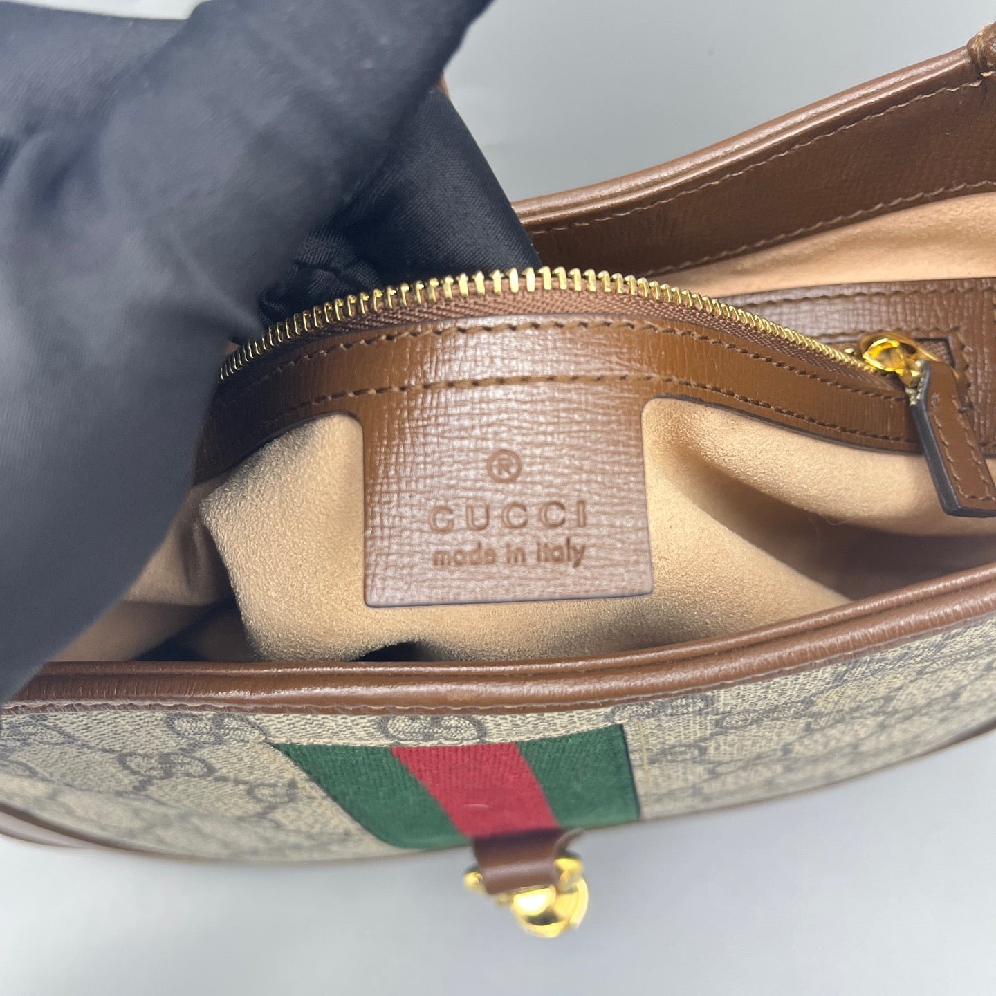 Gucci - Jackie 1961 Medium Shoulder Bag - GG Supreme canvas and Leather - Beige with Caramel accents and Green/Red Web - (medium)