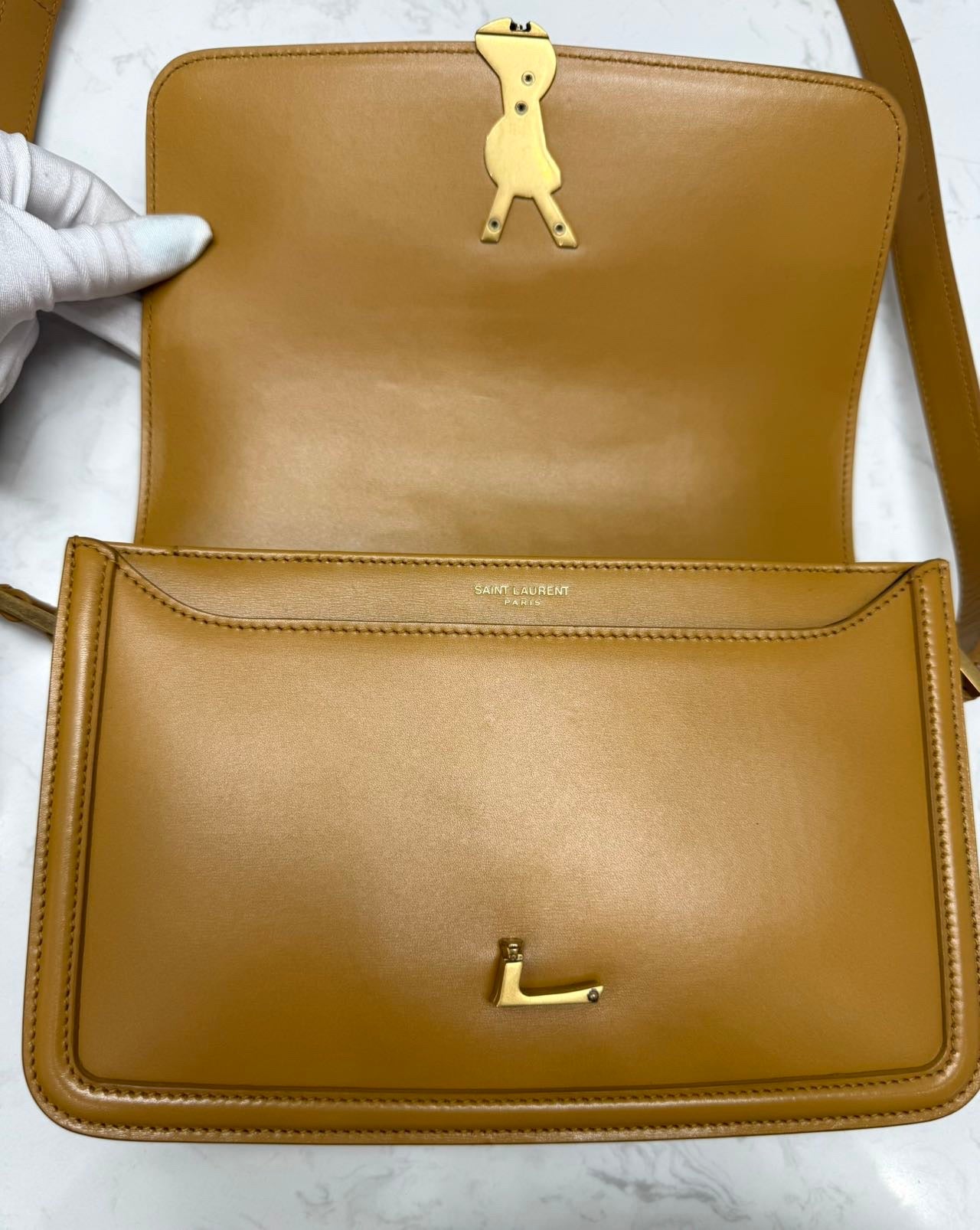 Saint Laurent - Solferino Box Bag - Smooth calfskin leather - Ginger Yellow with Gold-Tone Hardware - (Medium)