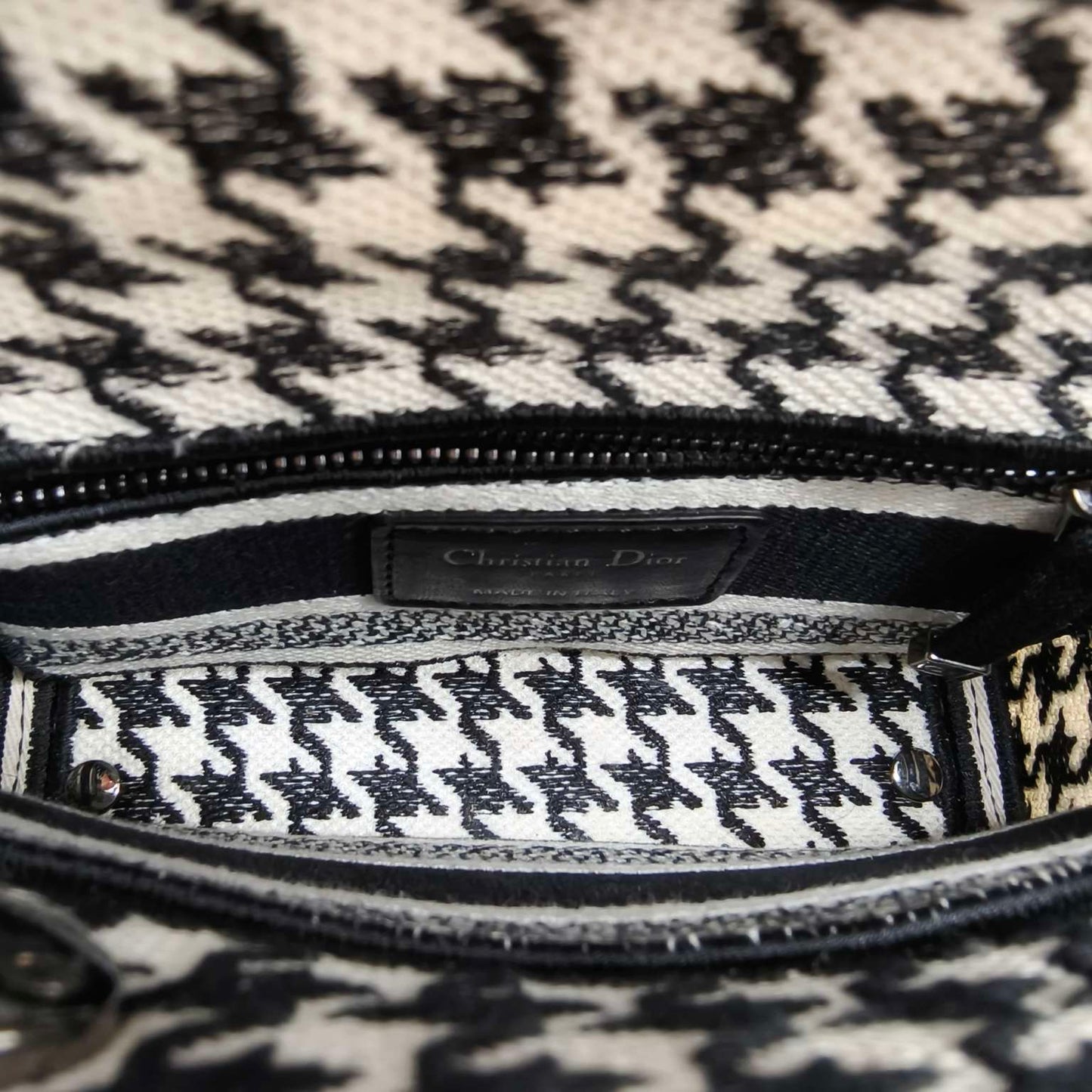 Dior - Lady Dior Mini - Textile fabric with houndstooth pattern - Black and White - (mini)