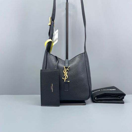 Saint Laurent - Mini Hobo Bag - Grained leather - Black with Gold-Tone Hardware - (mini)