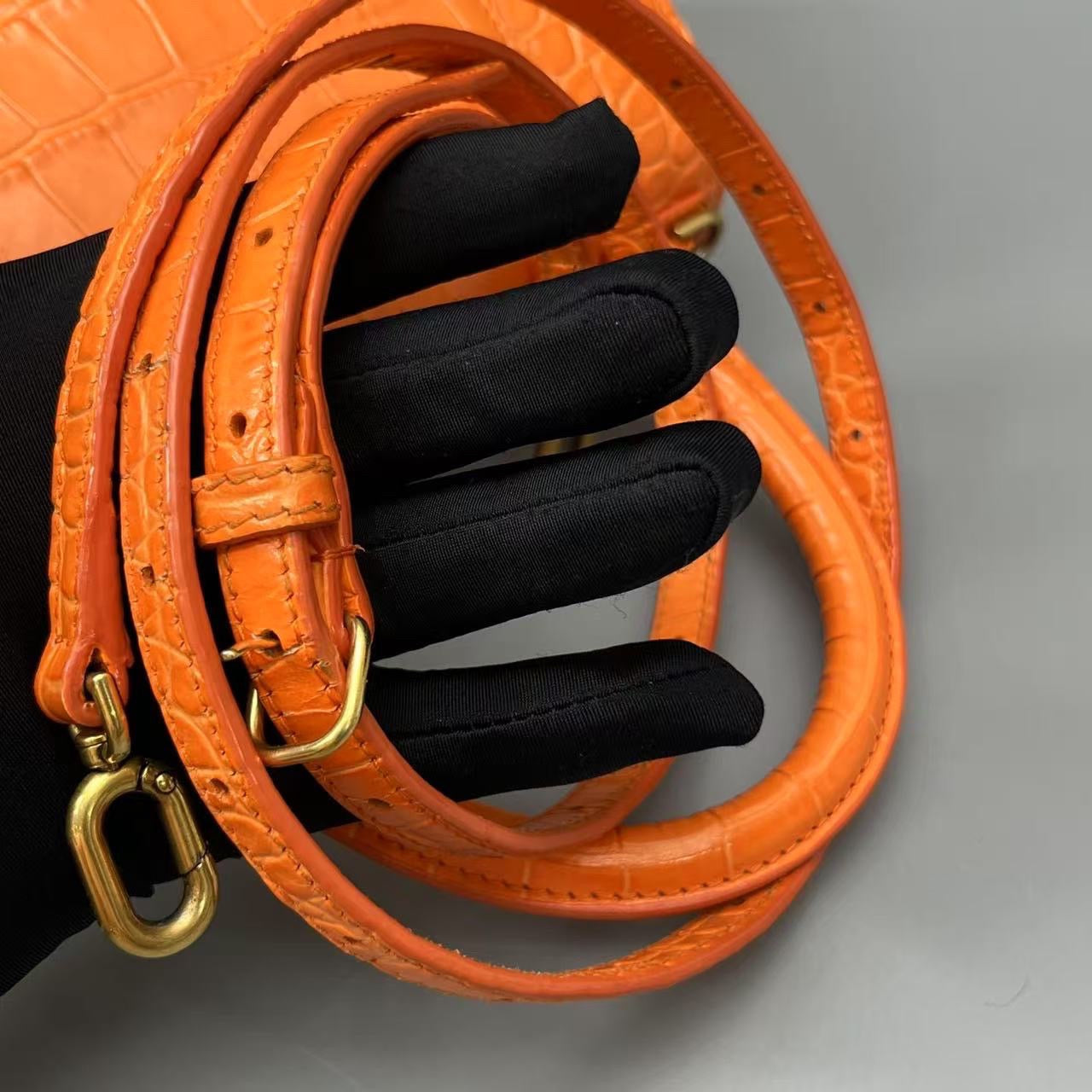 Balenciaga - Hourglass Top Handle Bag S - Crocodile-embossed calfskin leather - Orange - (Small)