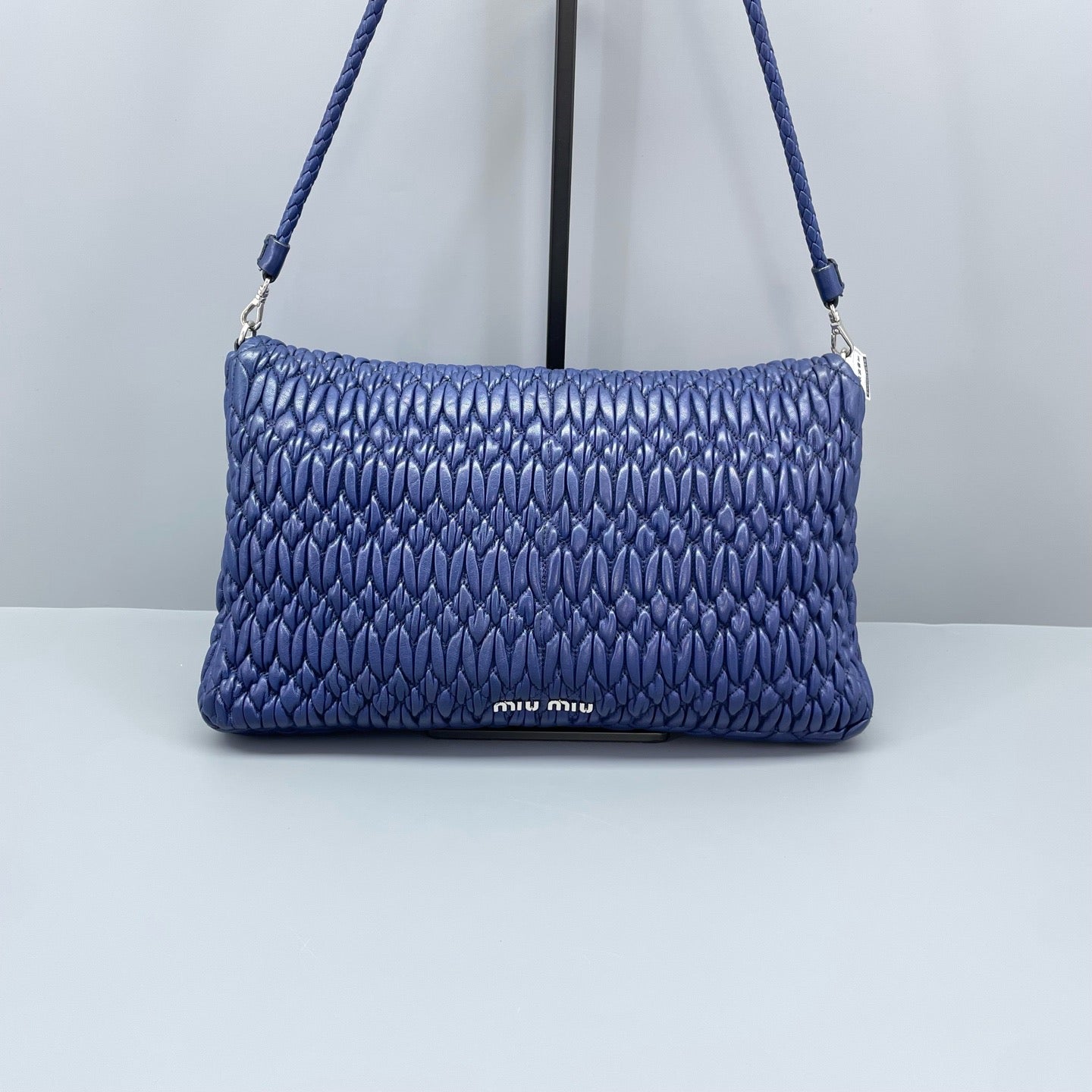 Miu Miu - Matelassé-style Flap Shoulder Bag with Jeweled Clasp - Leather - Blue - (Medium)