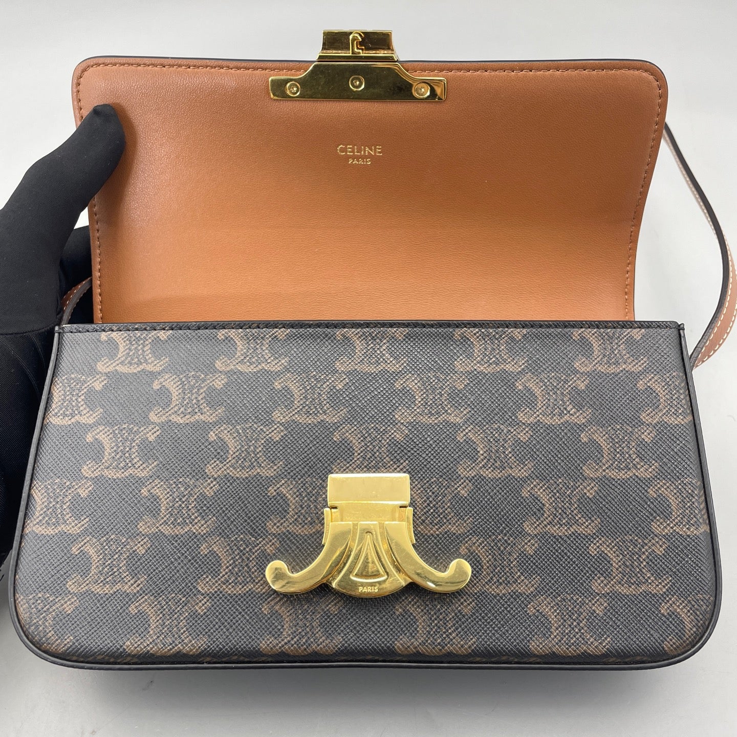Celine - Triomphe Shoulder Bag - Coated canvas with leather trim and lining - Brown - (mini)