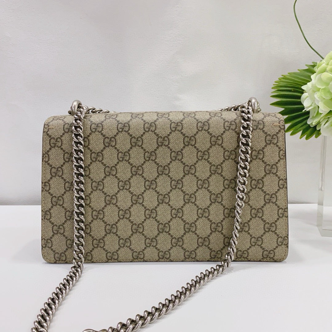 Gucci - Dionysus (Medium) - GG Supreme canvas with brown leather trim and suede accents - Beige and Brown - (Medium)