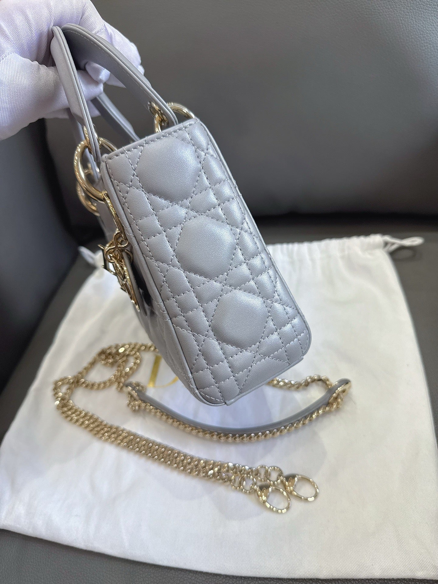 Dior - Lady Dior Mini - Lambskin leather - Grey - (mini)