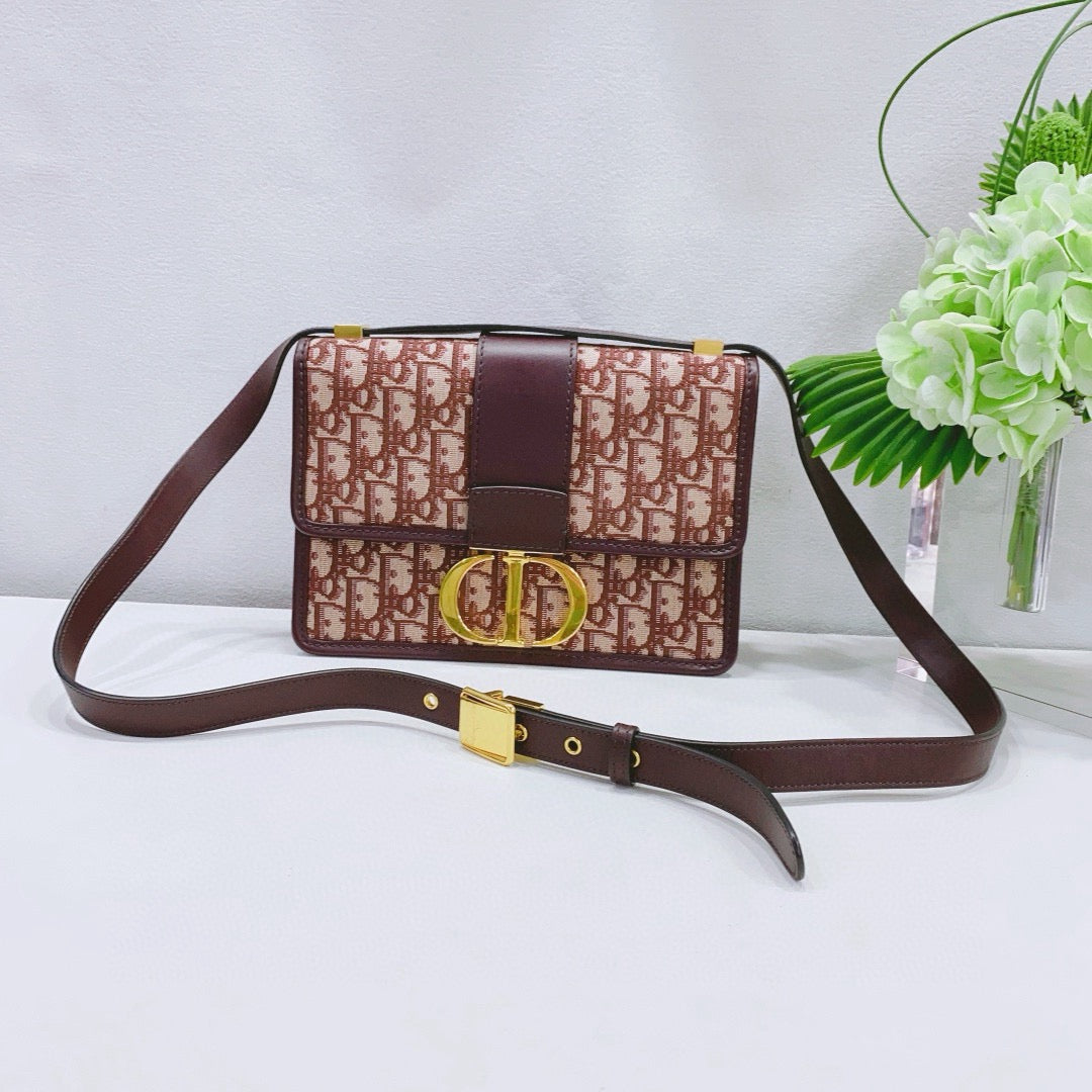 Dior - 30 Montaigne Bag - Jacquard canvas with leather trim - Red - (small)