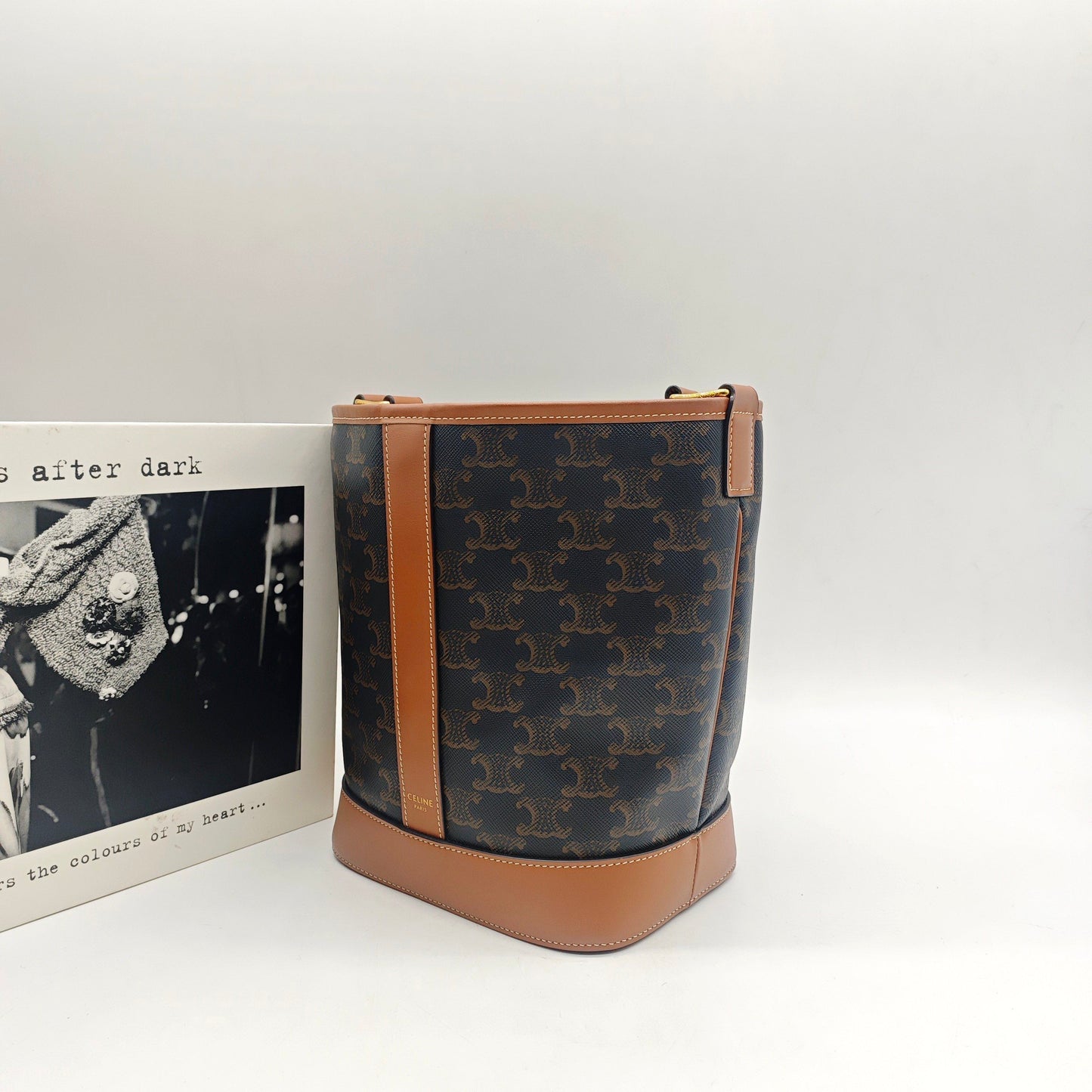 Celine - Triomphe Canvas Small Bucket Bag - Triomphe Canvas with calfskin leather trim - Brown - (small)