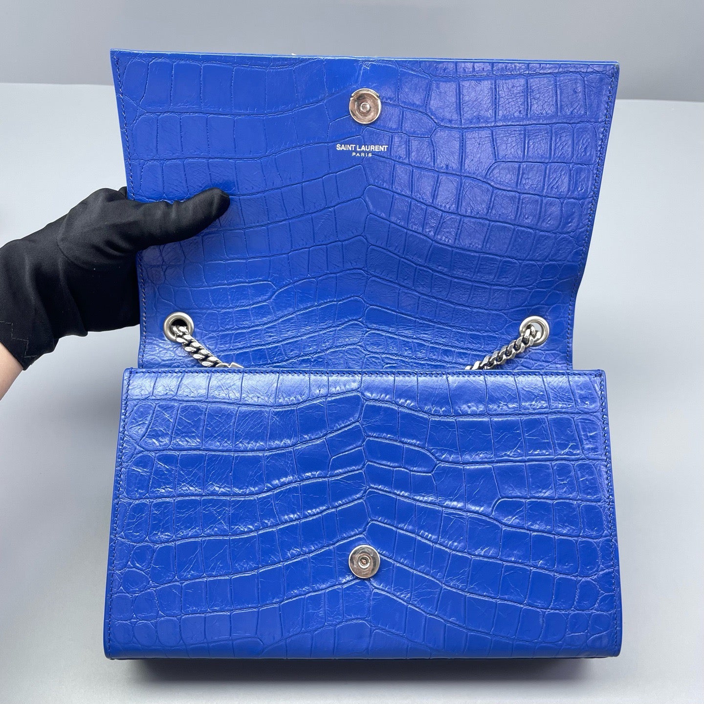 Saint Laurent - Kate Medium Chain Bag with Tassel - Calfskin leather with crocodile embossing - Blue - (medium)