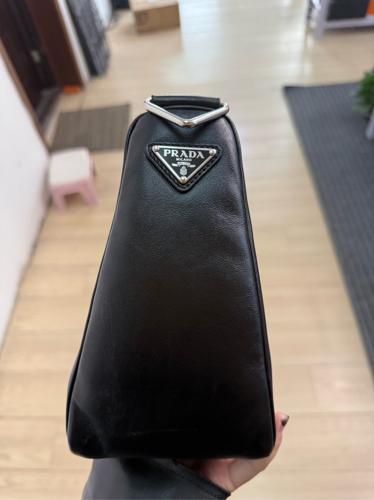Prada - Embossed Logo Triangle Crossbody Bag - Smooth leather with fabric strap - Black - (medium)