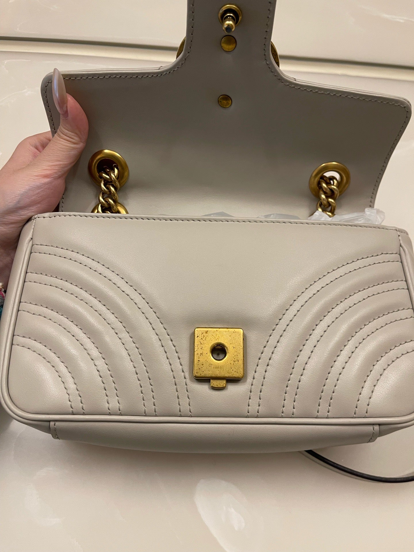 Gucci - GG Marmont Matelassé Mini Shoulder Bag - Leather - Grey - (mini)