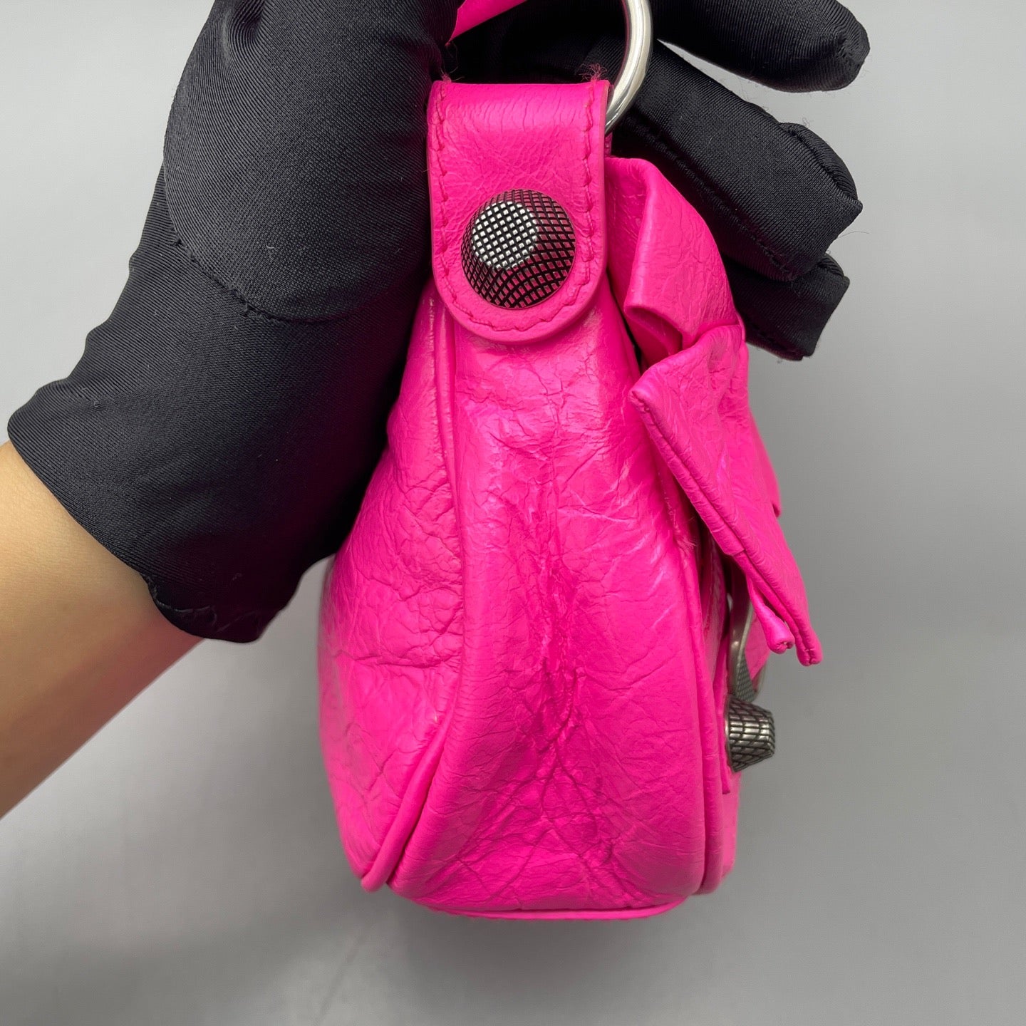Balenciaga - Bow Detail Crescent Shoulder Bag - Distressed lambskin leather - Fuchsia - (Mini)