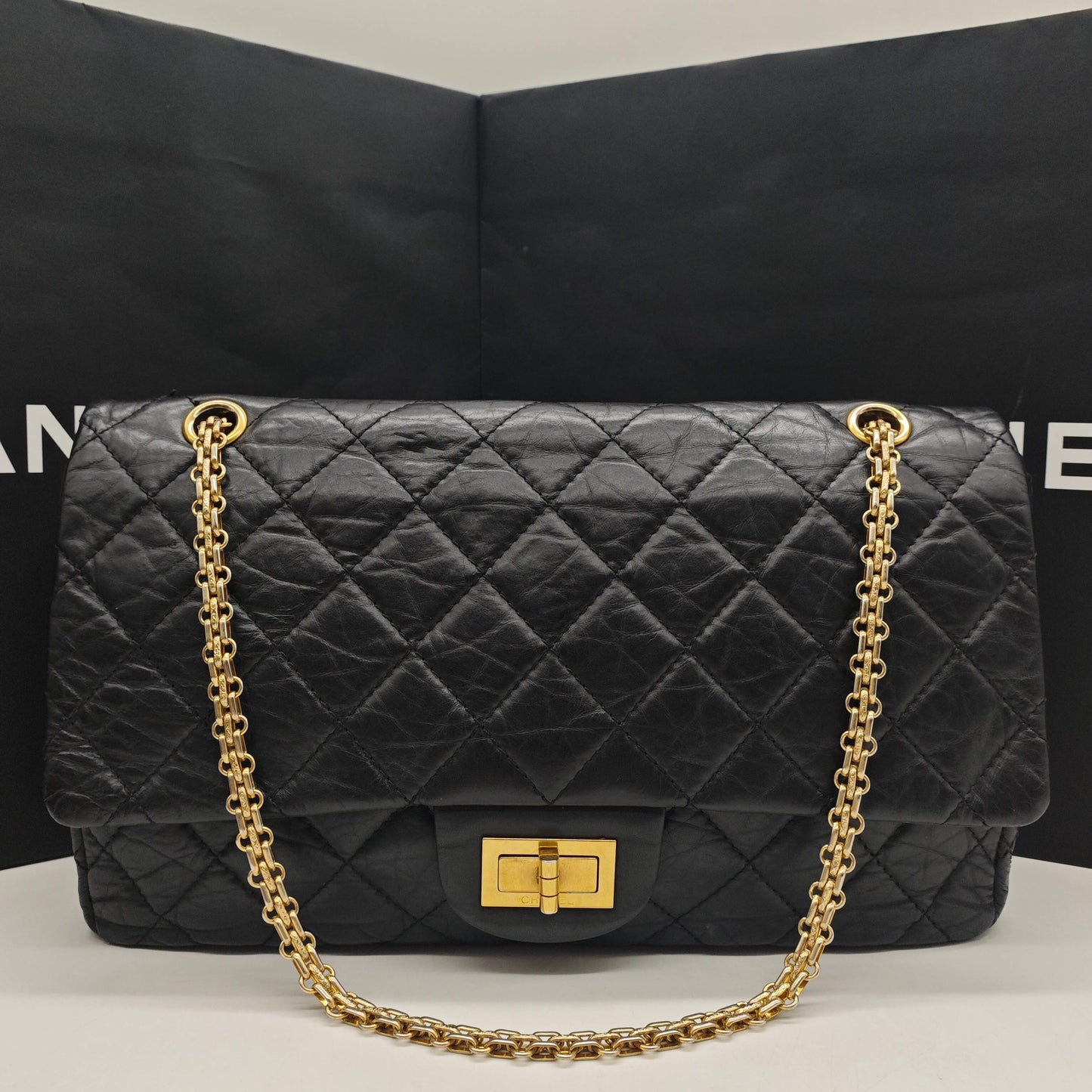 Chanel - Reissue 2.55 Flap Bag - Aged calfskin leather - Black - (Large)