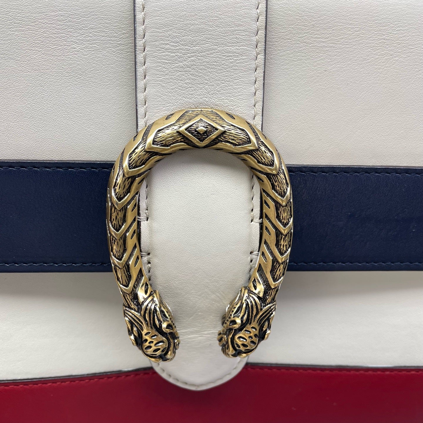 Gucci - Dionysus Bamboo Top Handle Bag - Leather - Off-white, Red, Navy - (medium)