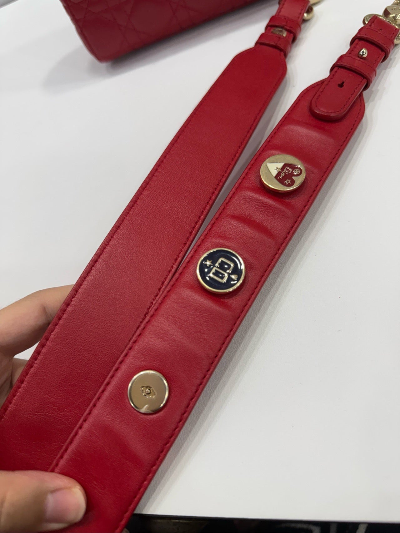 Dior - Lady Dior Mini with Badge Strap - Lambskin leather - Red - (mini)