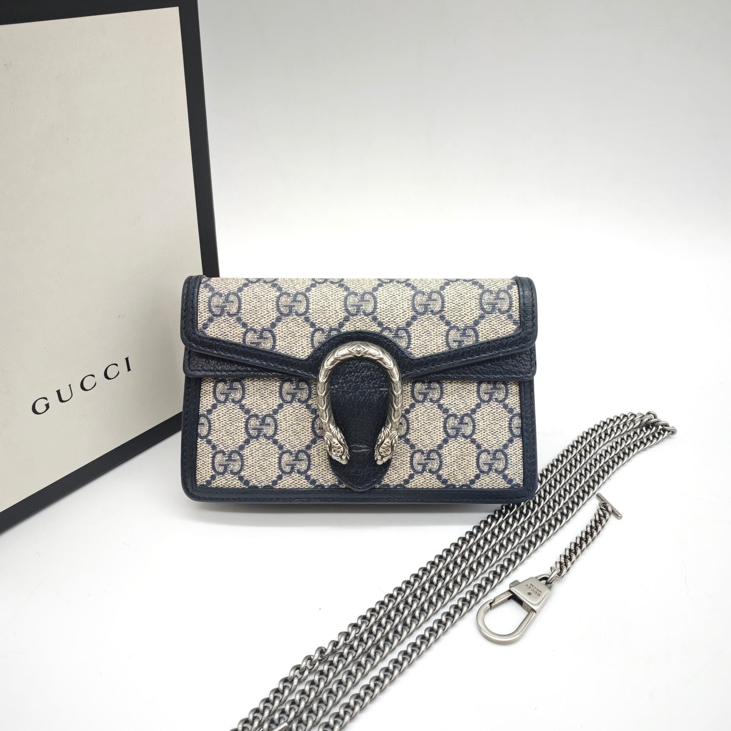 Gucci - Dionysus Mini Chain Wallet - GG Supreme coated canvas with leather trim - Beige and Navy - (mini)