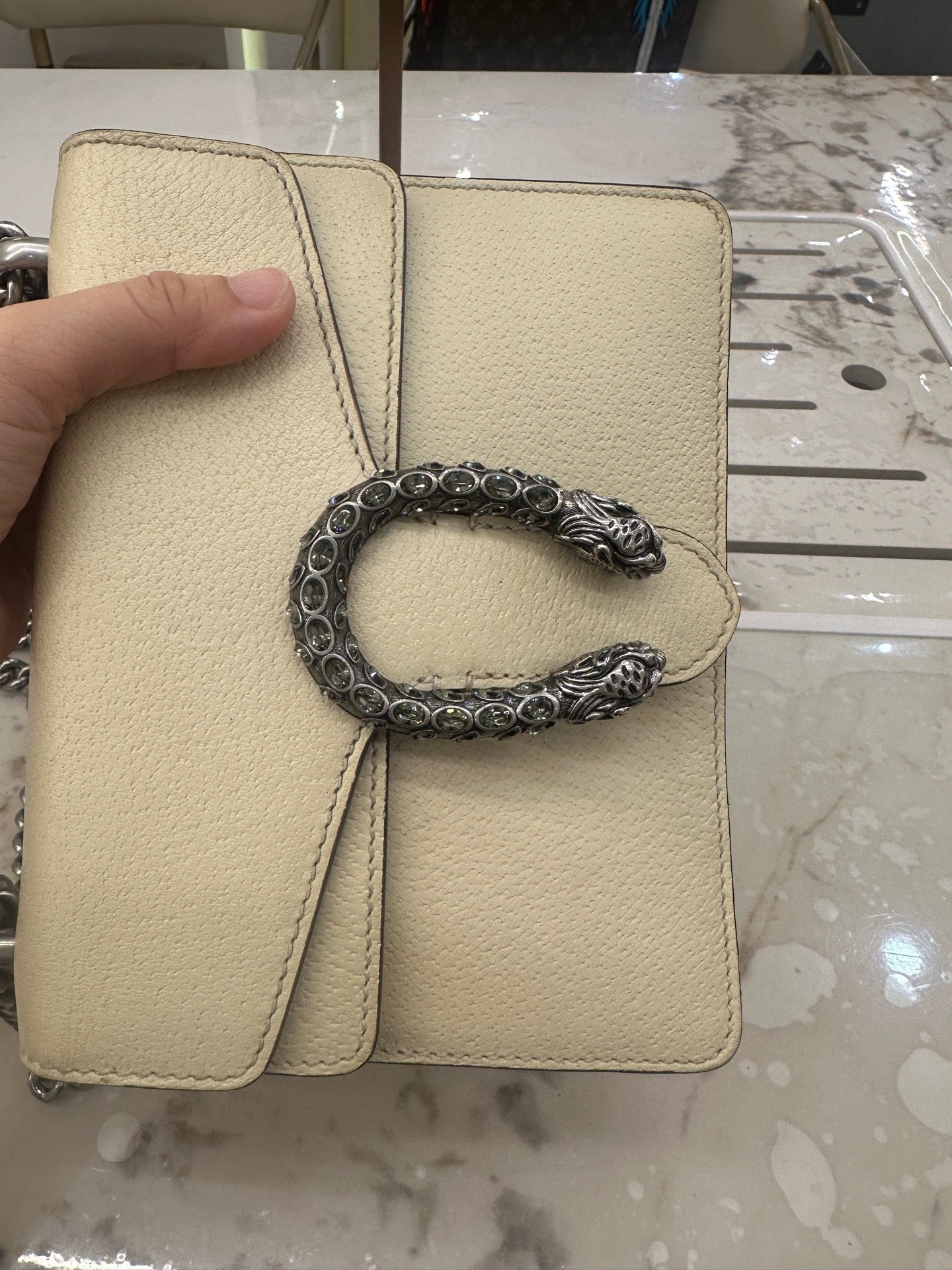 Gucci - Dionysus Mini Shoulder Bag with Crystal Tiger Head Buckle - Grained leather - White - (Mini)