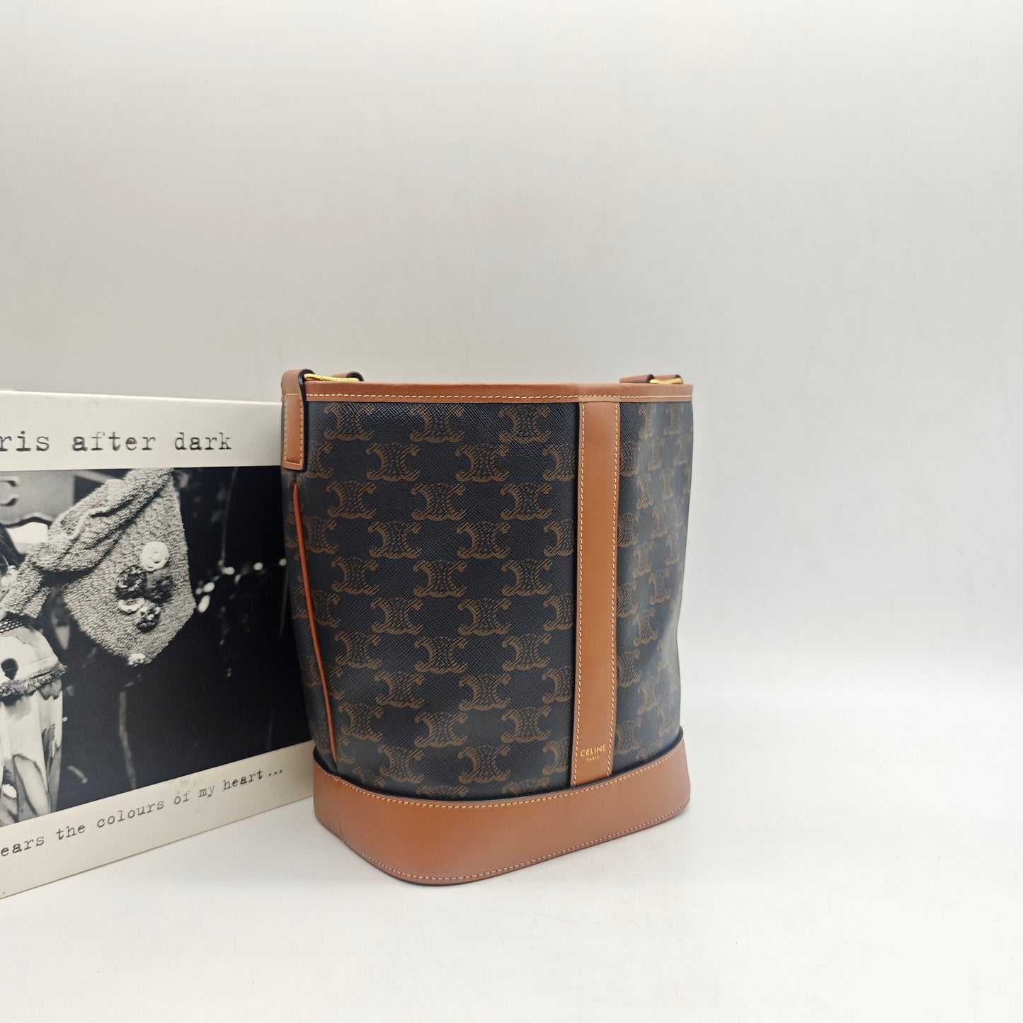 Celine - Triomphe Canvas Small Bucket Bag - Triomphe Canvas with calfskin leather trim - Brown - (small)