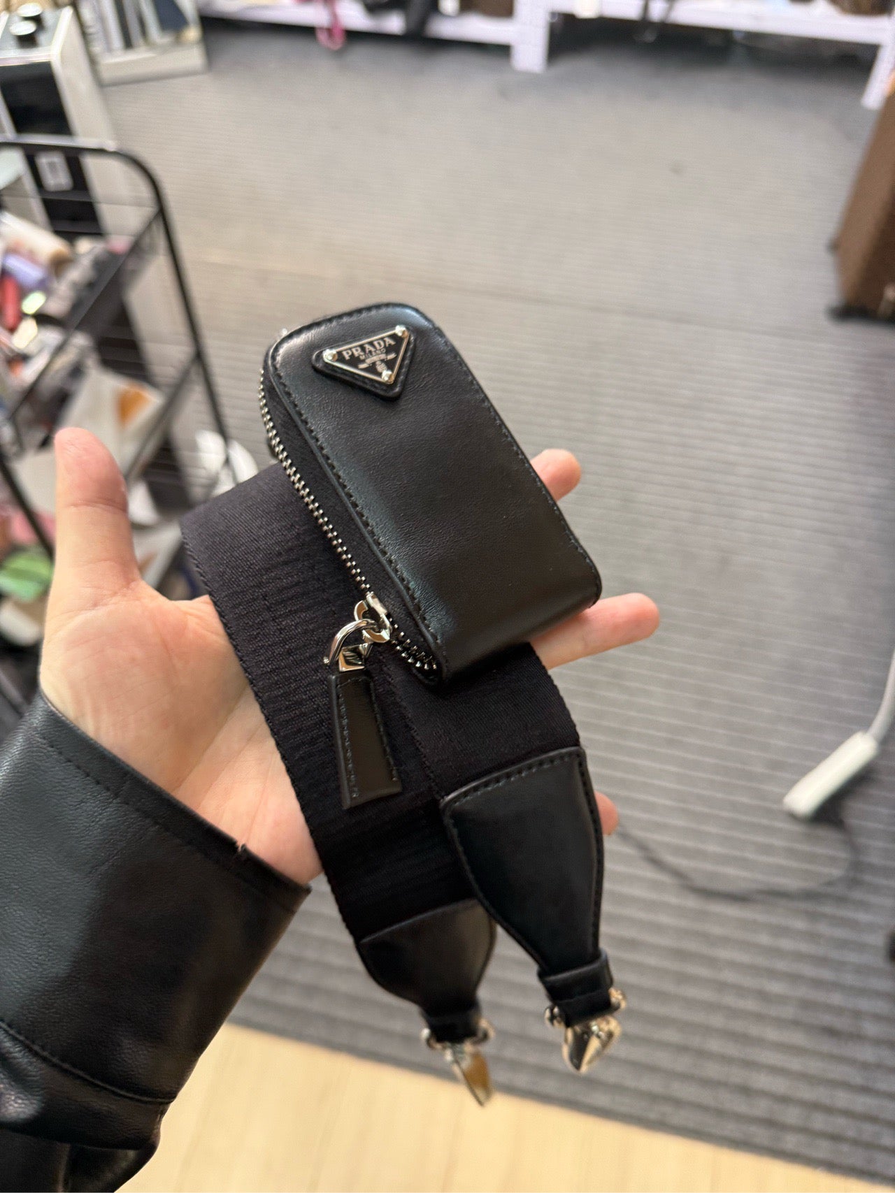 Prada - Embossed Logo Triangle Crossbody Bag - Smooth leather with fabric strap - Black - (medium)