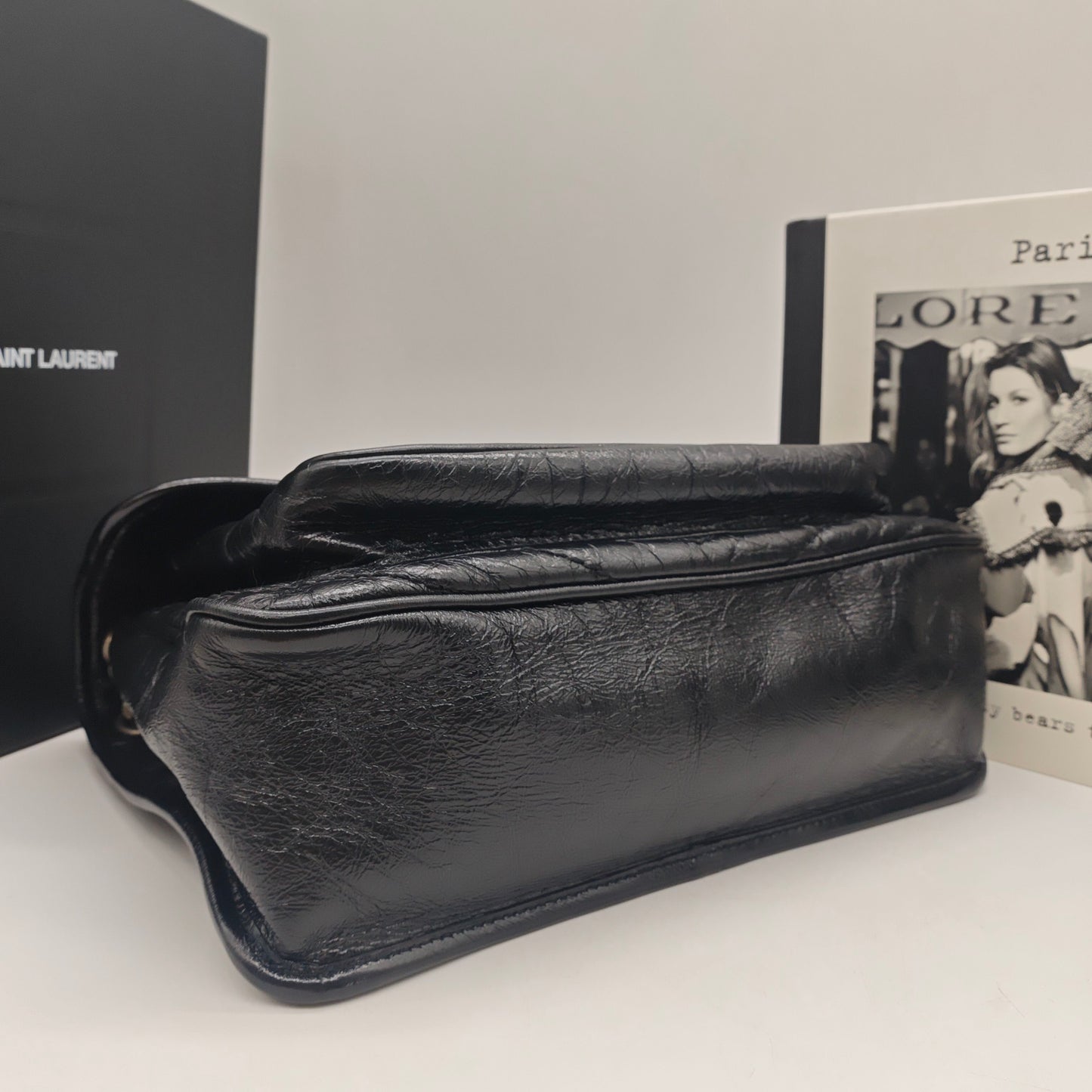 Saint Laurent - Niki Medium Chain Bag - Aged crinkled calfskin leather - Black - (Medium)
