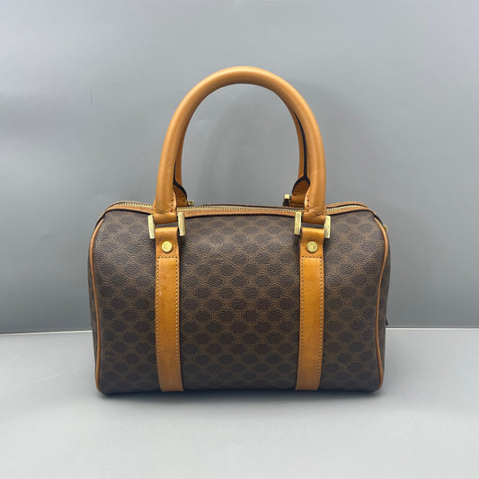 Celine - Boston Bag Small - Triomphe coated canvas with Vachetta leather trim - Brown with tan leather trim - (Small)
