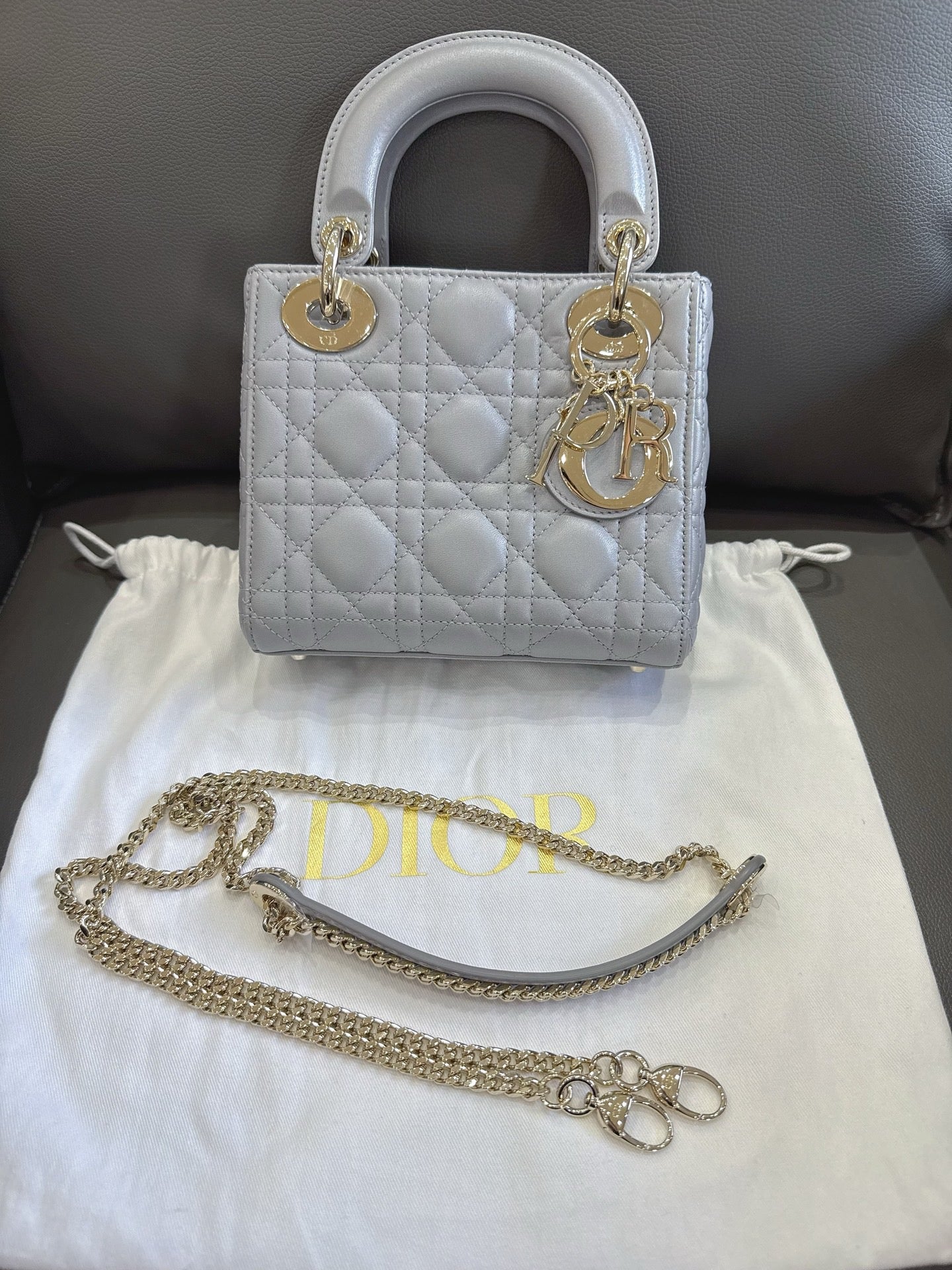 Dior - Lady Dior Mini - Lambskin leather - Grey - (mini)
