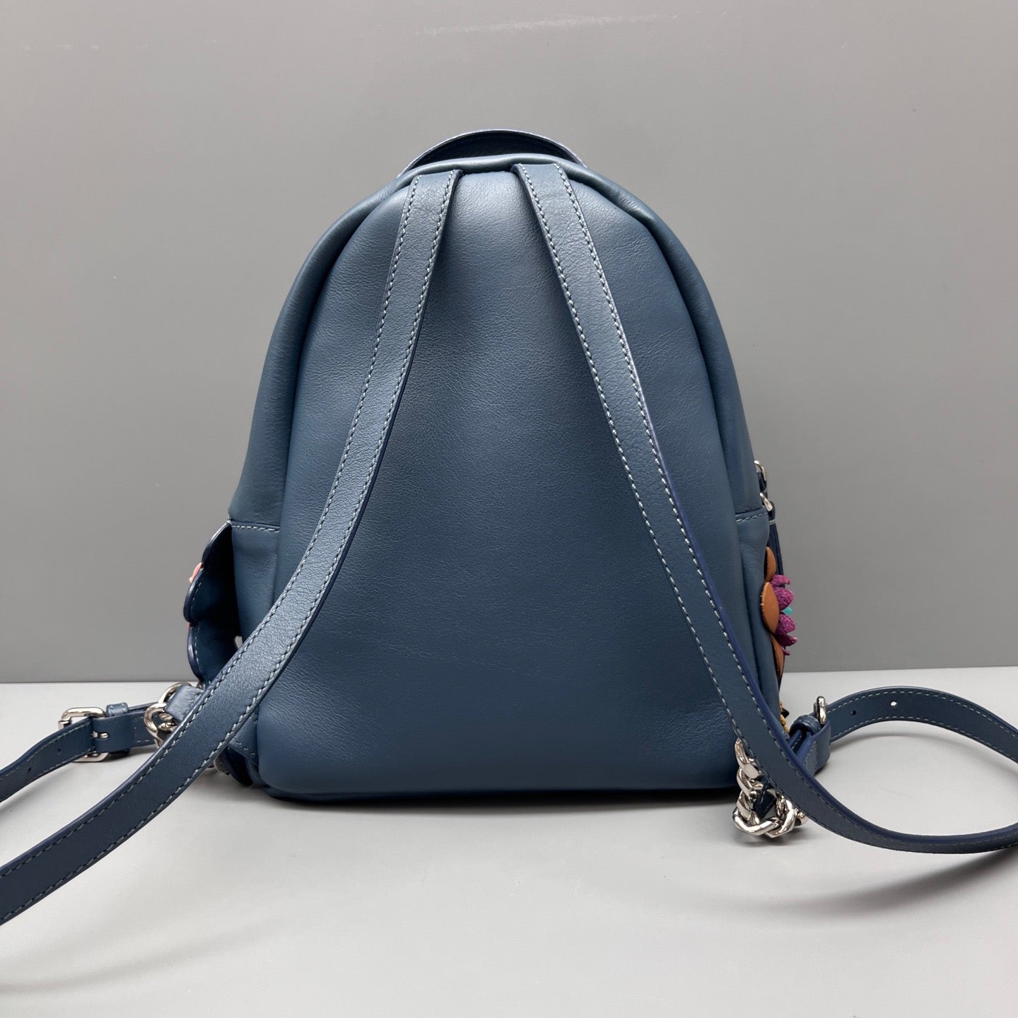 Fendi - Floral Studded Backpack (Model: 8BZ039-84T) - Leather - Navy - (mini)