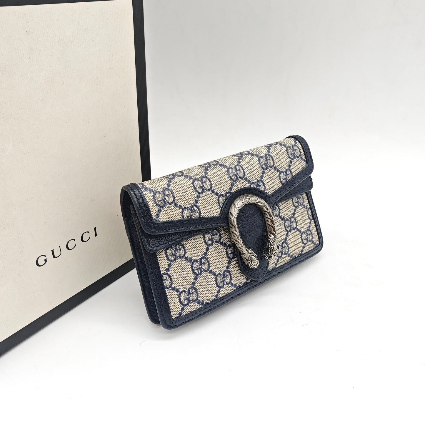Gucci - Dionysus Mini Chain Wallet - GG Supreme coated canvas with leather trim - Beige and Navy - (mini)