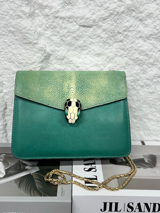 Bvlgari - Serpenti Forever Chain Bag - Stingray skin and calfskin leather - Green - (mini)
