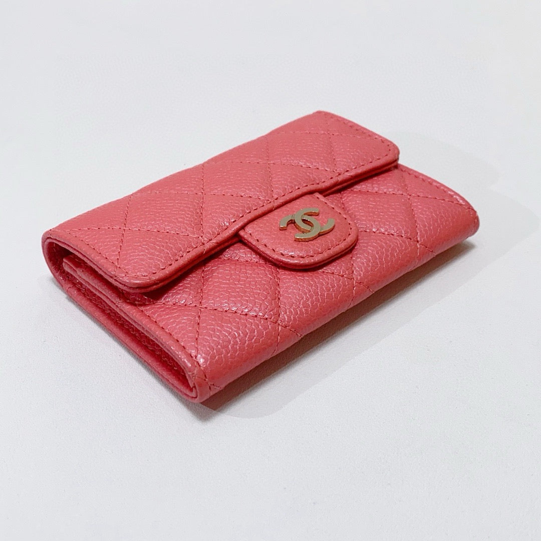 Chanel - Classic Quilted Card Holder & Coin Purse - Grained Calfskin Leather - Pink - (mini)
