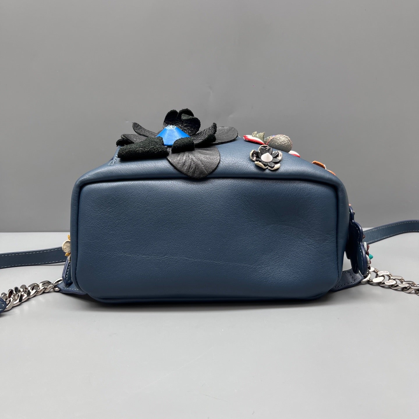 Fendi - Floral Studded Backpack (Model: 8BZ039-84T) - Leather - Navy - (mini)