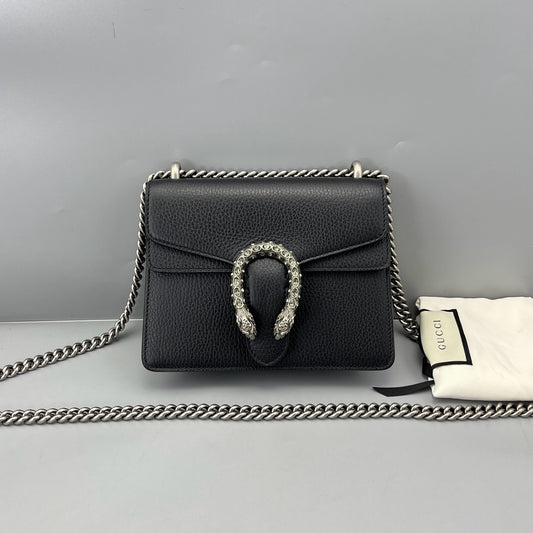 Gucci - Dionysus Small Shoulder Bag - Pebbled leather - Black - (Small)