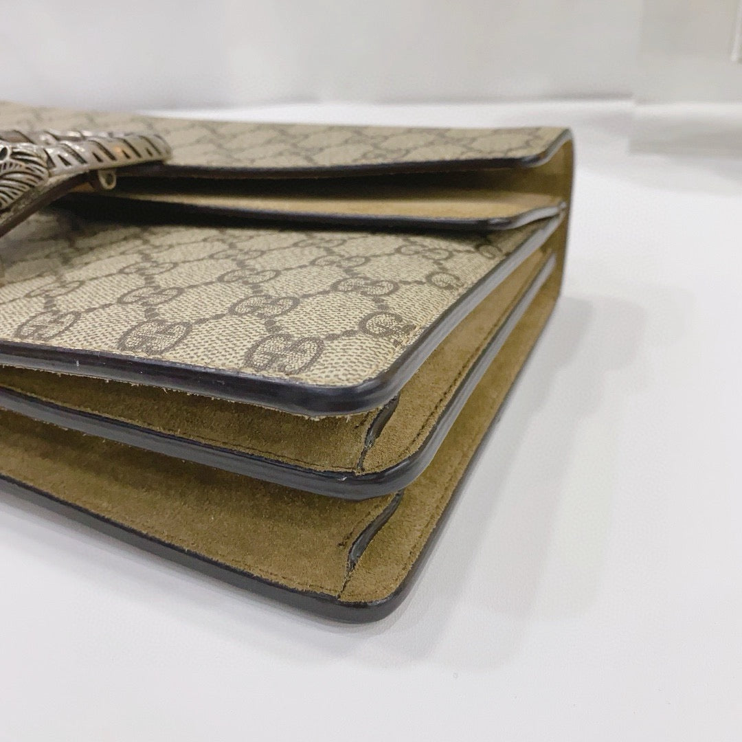 Gucci - Dionysus (Medium) - GG Supreme canvas with brown leather trim and suede accents - Beige and Brown - (Medium)