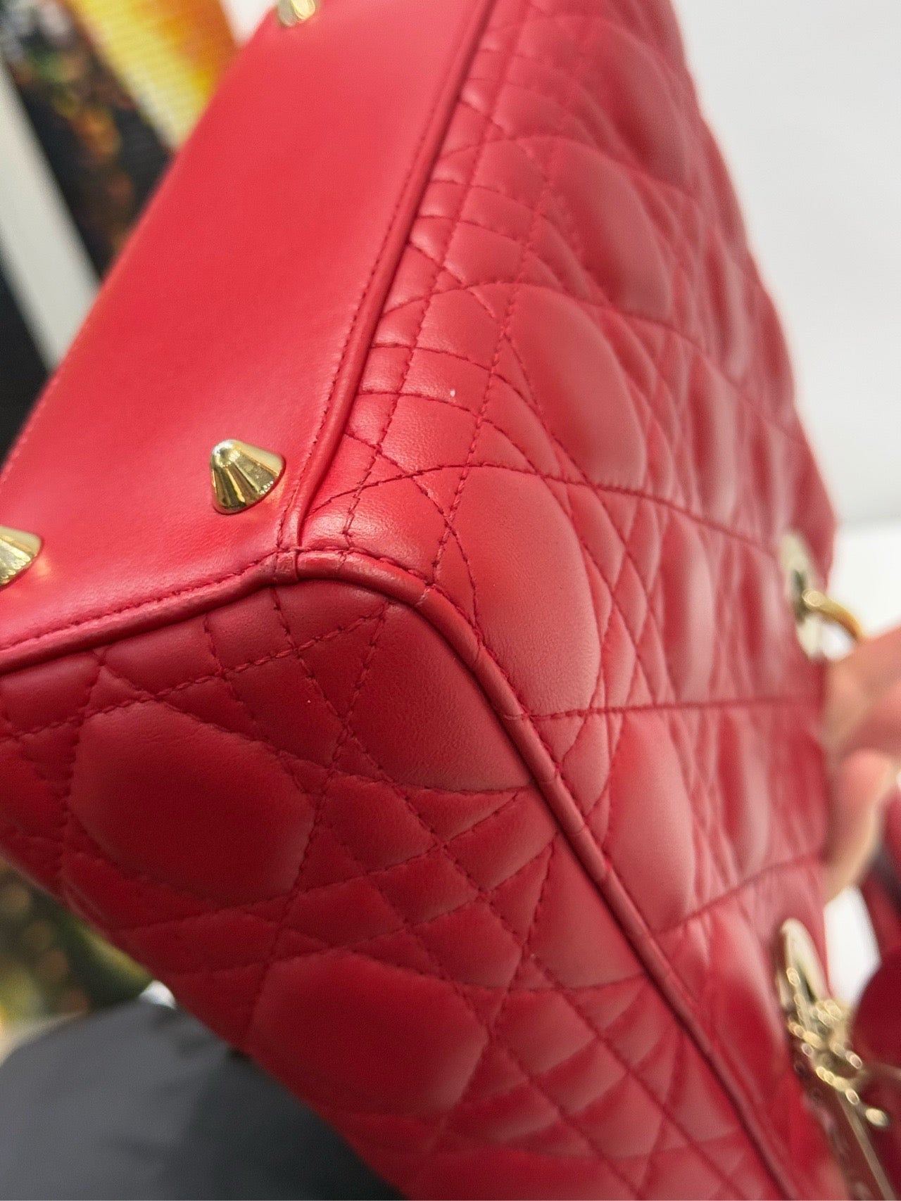 Dior - Lady Dior Mini with Badge Strap - Lambskin leather - Red - (mini)
