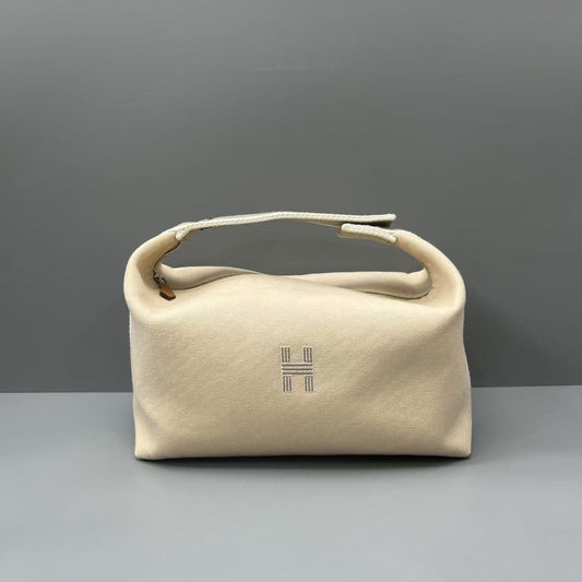 Hermès - Color-block Canvas Lunchbox Pouch - Canvas with Leather trim - Beige - (mini)