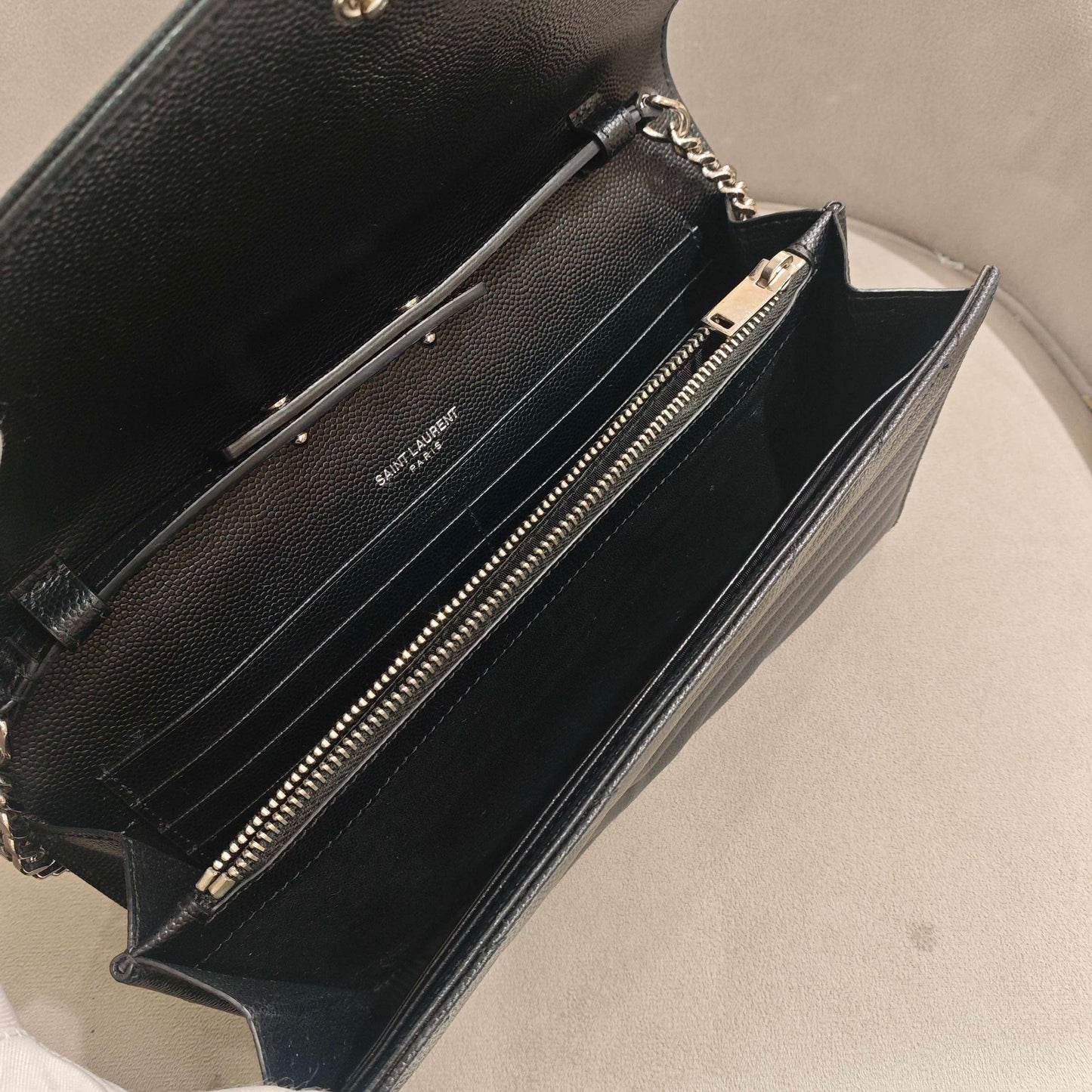 Saint Laurent - Envelope Chain Wallet - Grained leather - Black - (Mini)