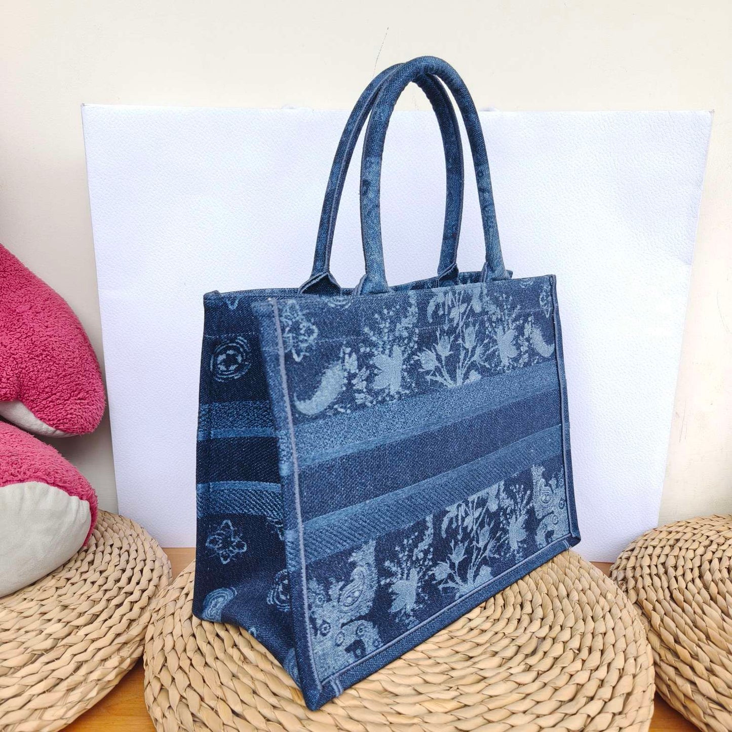 Dior - Book Tote - Denim with embroidery - Blue - (Medium)