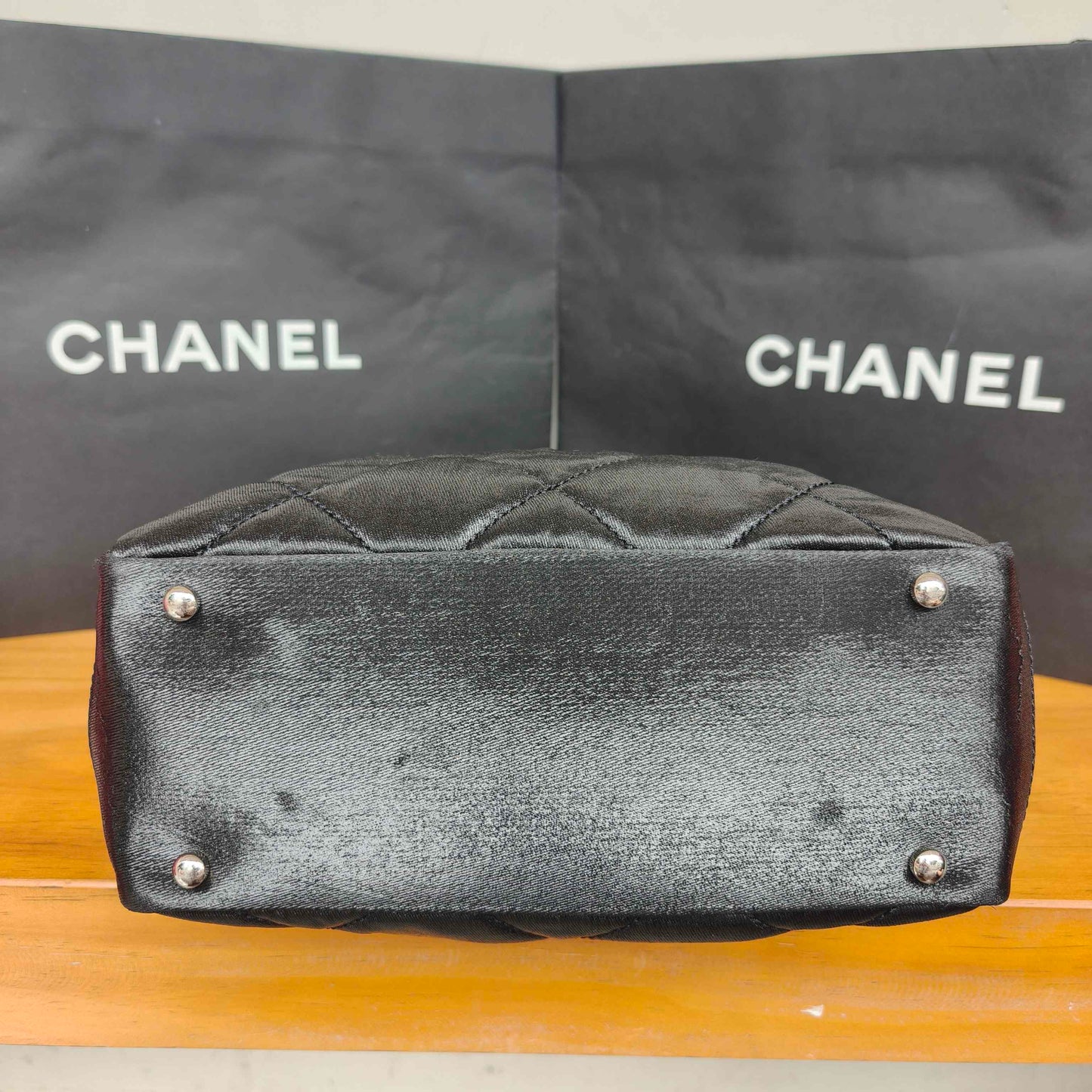 Chanel - Quilted Goatskin and Coated Canvas Tote Bag - Goatskin leather and coated canvas - Black with Silver-Tone Hardware - (Medium)