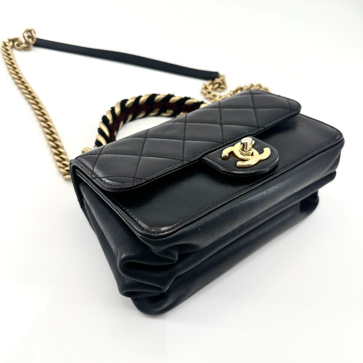 Chanel - Accordion Flap Bag - Leather - Black - (mini)